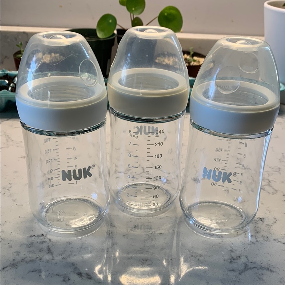 NUK Glass Simply Natural Bottles 8oz Lot of 3 (Used- no nipples)